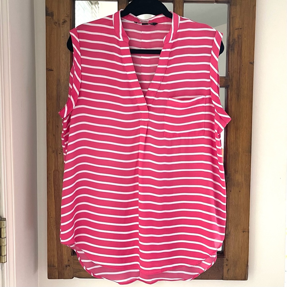 Zac & Rachel Pink/White Women’s Striped High-Low Pull-On Sleeveless Blouse US L